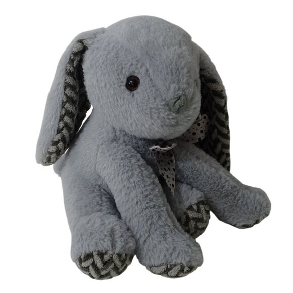 Hug and Luv Plush Gray Bunny Rabbit Stuffed Animal Toy Polka Dot Bow - Picture 1 of 8